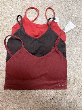 Danskin Seamless Ribbed Bralette 3-Pack in Red, Black, Burgundy